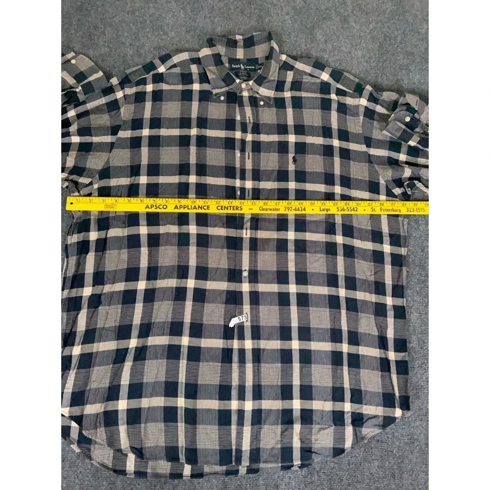 Ralph Lauren Shirt Mens Brown Houndstooth Plaid 2XL Blake Button Up Long‎ Sleeve